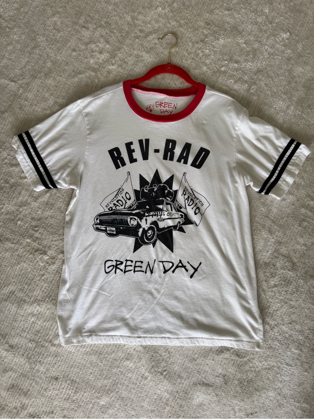 Green Day "Rev-Rad" Graphic Ringer Tee - White & Red